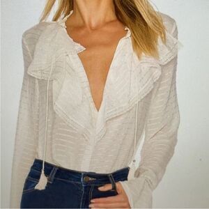 Paige Silvette Striped Silk Ruffle Collar Blouse